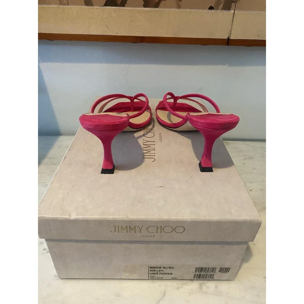 Jimmy Choo Maelie 70 Shoes Womens Size 6 Pink Suede Strappy Kitten Sandals